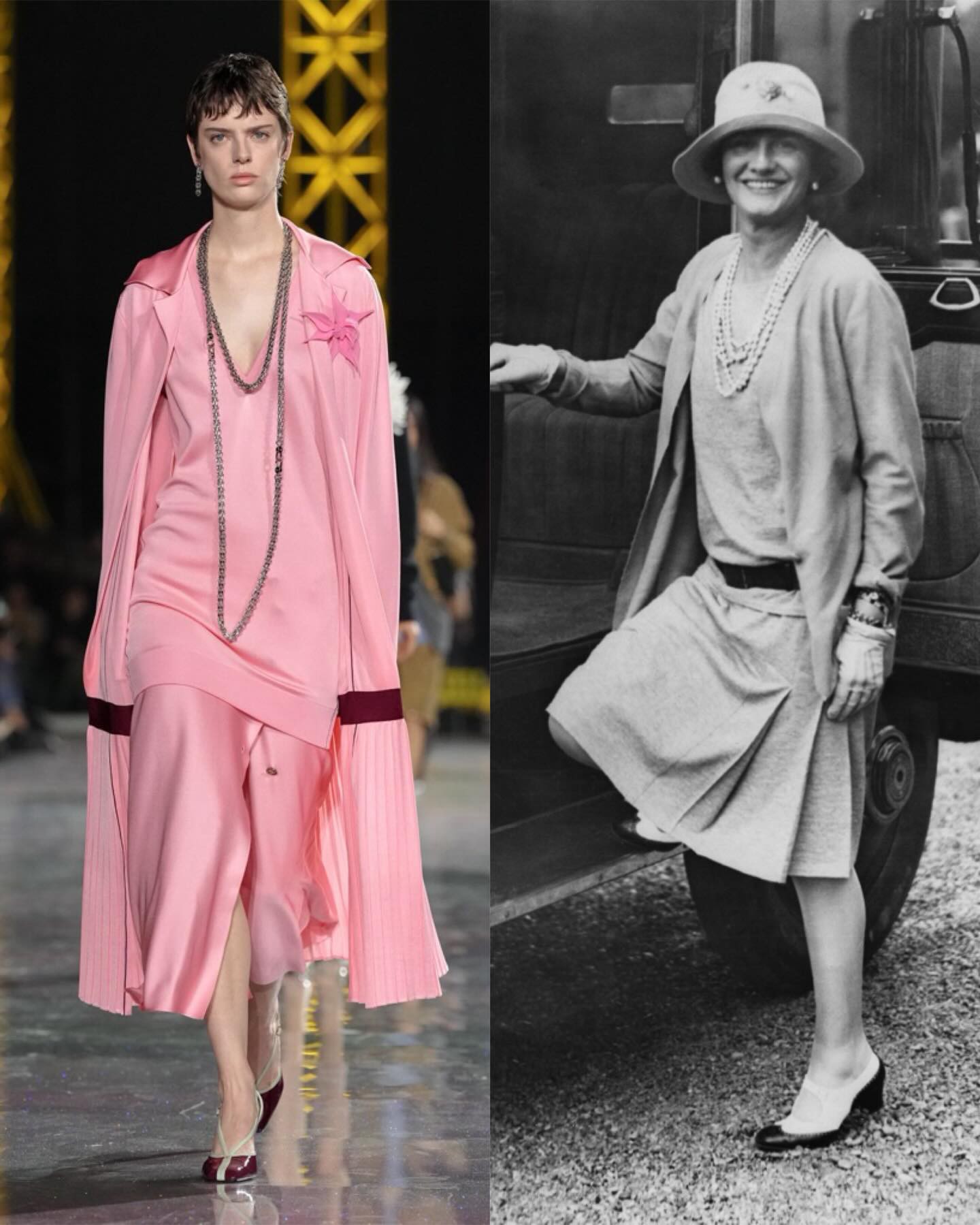 Hinh anh Phom hạ eo vì vậy xuất hiện lặp lại xuyên suốt bộ sưu tập, từ váy dài, chân váy xếp ly cho đến các bộ suit. 4